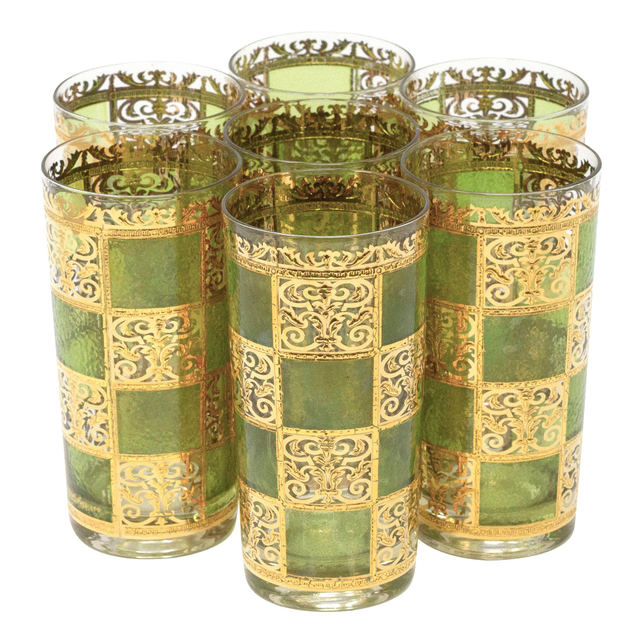 Vintage Culver Prado Green Gold Collins Glasses | The Hour