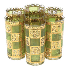 Vintage Culver Prado Green Gold Collins Glasses | The Hour