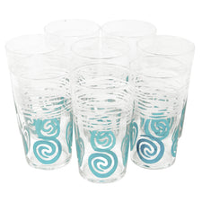 Vintage Mid Century Aqua Swirl White Wave Tumblers | The Hour Shop