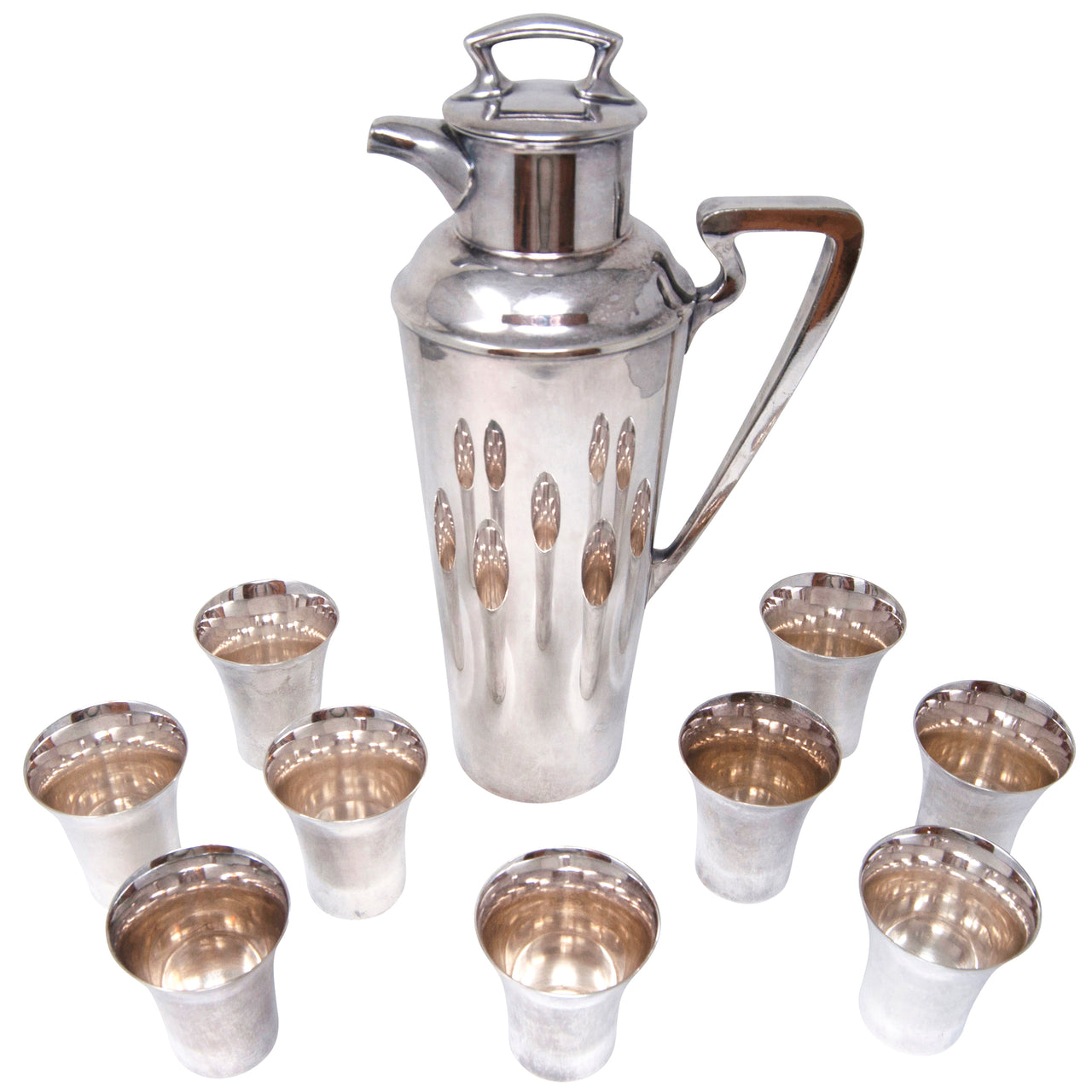 Vintage Art Deco Empire Style Silver Plate Cocktail Shaker Set Top | The Hour Shop