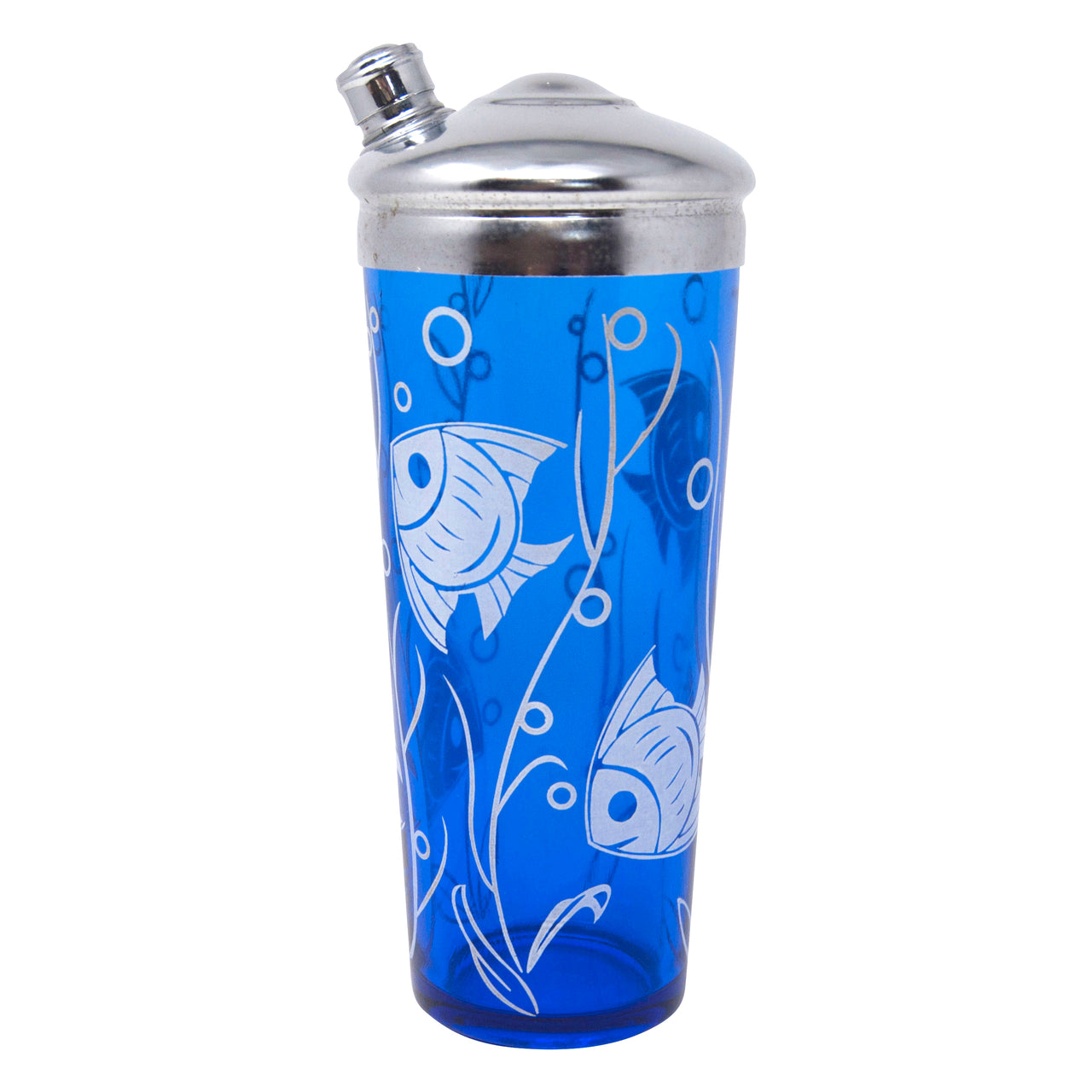 Vintage Hazel Atlas Cobalt White Angel Fish Cocktail Shaker | The Hour Shop