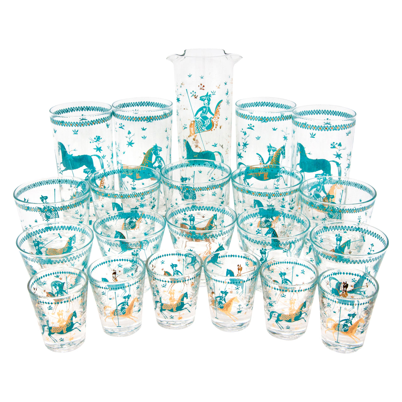 Vintage Aqua & Gold Arabian Horse Cocktail Pitcher Set | The Hour Shop