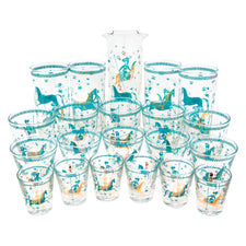 Vintage Aqua & Gold Arabian Horse Cocktail Pitcher Set | The Hour Shop
