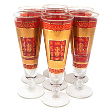 Vintage Libbey Red and Gold Pilsner Glasses | The Hour Shop