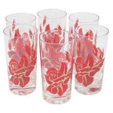 Vintage Red & Gold Roses Collins Glasses | The Hour Shop