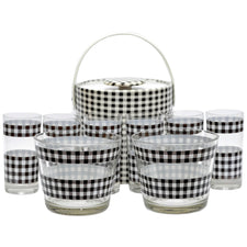 Vintage Brown & White Check Ice Bucket Glass Set The Hour Shop