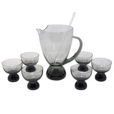 Vintage Morgantown Round Smoke Glass Cocktail Pitcher Set | The Hour Shop