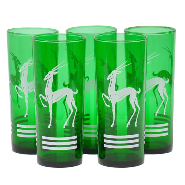 Vintage Hazel Atlas White Gazelle Green Collins Glasses