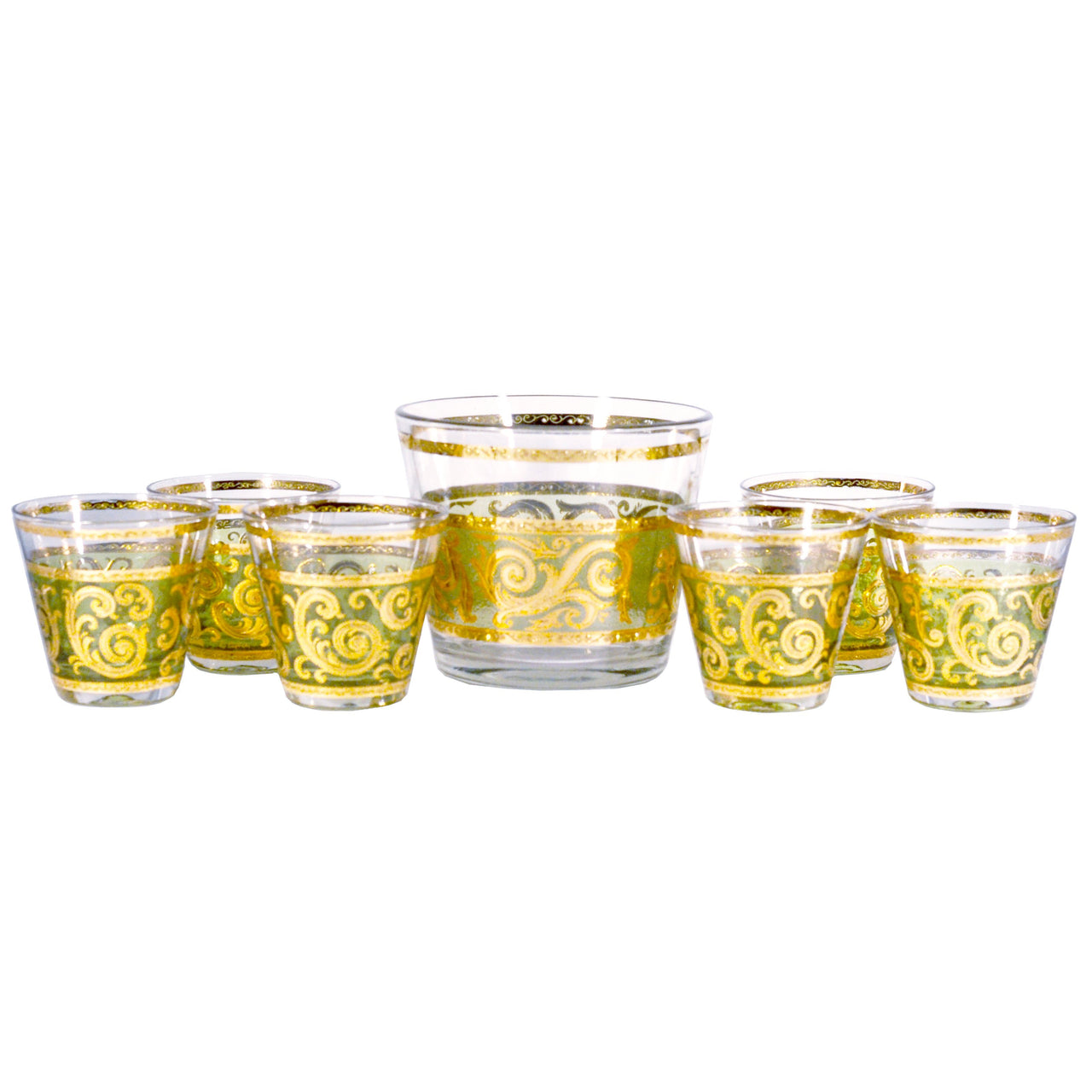 Vintage Culver Green & Gold Ice Bucket Glass Set, The Hour Shop