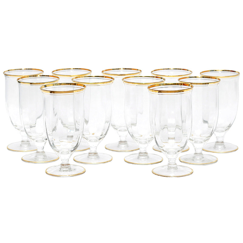 Vintage Paneled Glass Gold Rimmed Goblets | The Hour Shop