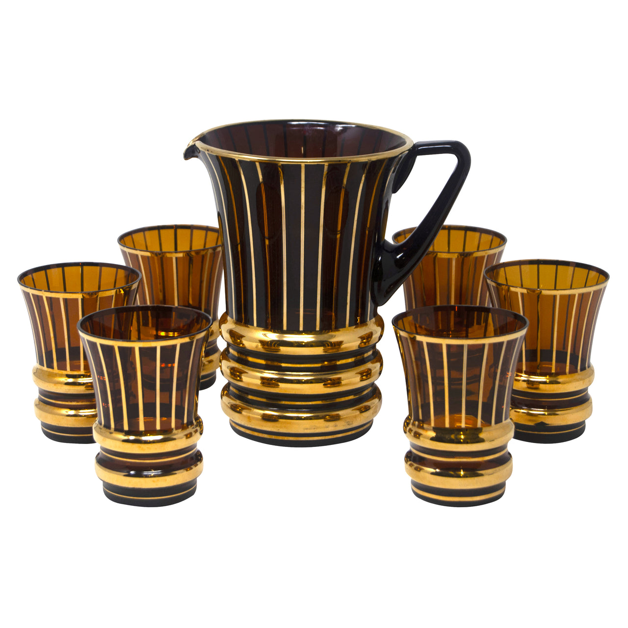 Vintage Art Deco Brown Amber & Gold Cocktail Pitcher Set | The Hour