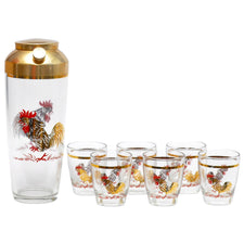 Vintage Gold & Red Rooster Cocktail Shaker Set, The Hour Shop