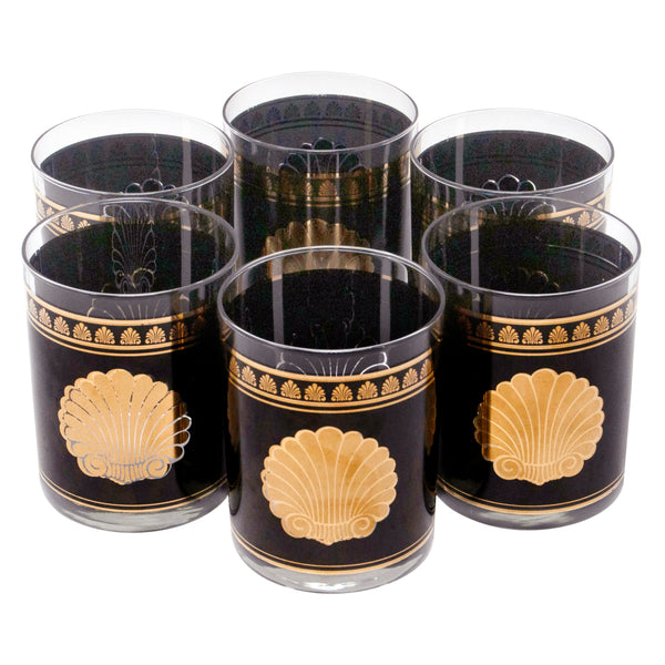 George Briard Black and 22K Gold Collins Glasses. Set of 4