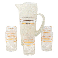 Vintage Mid Century West Virginia Glass White Splatter Cocktail Pitcher Set | The Hour