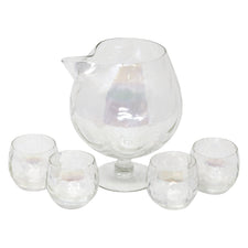 Vintage West Virginia Glass Iridescent Pedestal Cocktail Pitcher Set | The Hour Shop