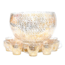 Gold & White Splatter Glass Punch Bowl Set