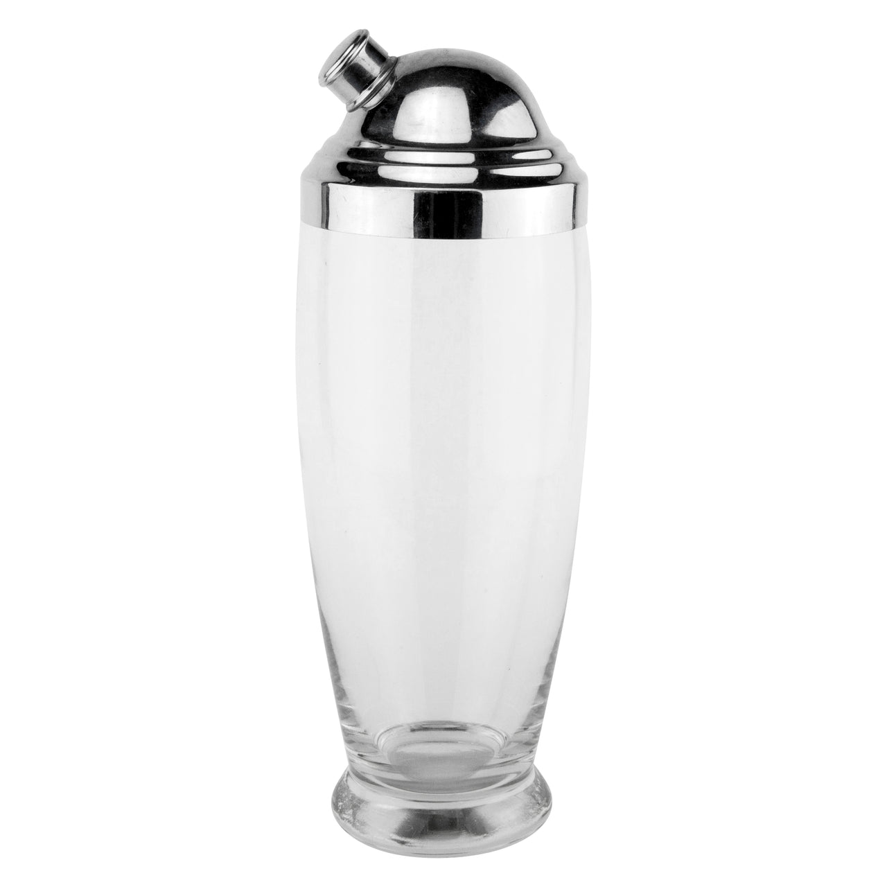 Vintage Footed Clear Glass Chrome Dome Top Cocktail Shaker