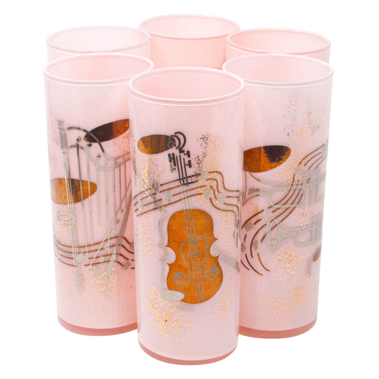 Federal Glass Pink Cased Glass Musical Collins Glasses