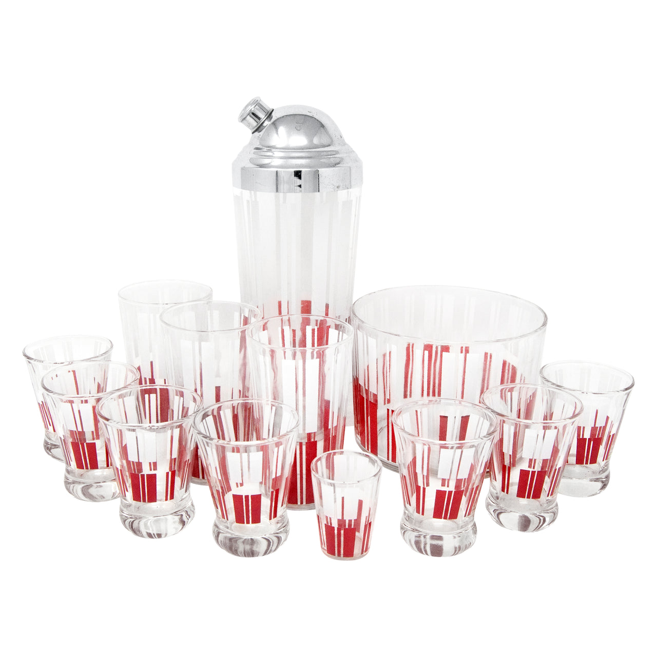 Vintage Red & White Vertical Stripes Cocktail Shaker Set | The Hour Shop