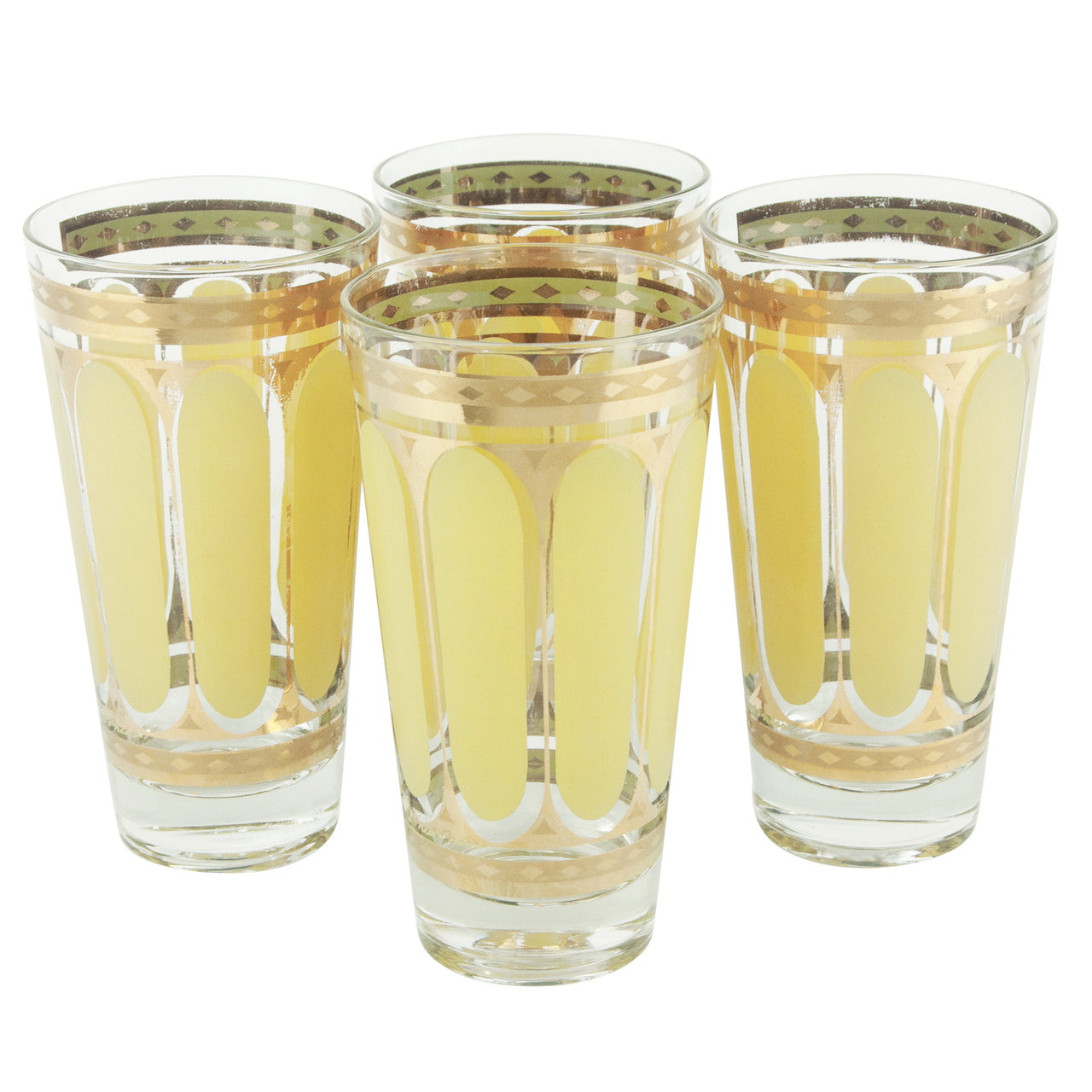 Vintage Fred Press Mustard & Gold Ovals Tapered Collins Glasses | The Hour Shop