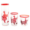 Vintage Noritake Frosted & Ruby Japanese Scene Cocktail Shaker Set Glasses Front | The Hour Shop