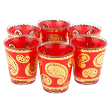 Culver Red Gold Paisley Shot Glasses