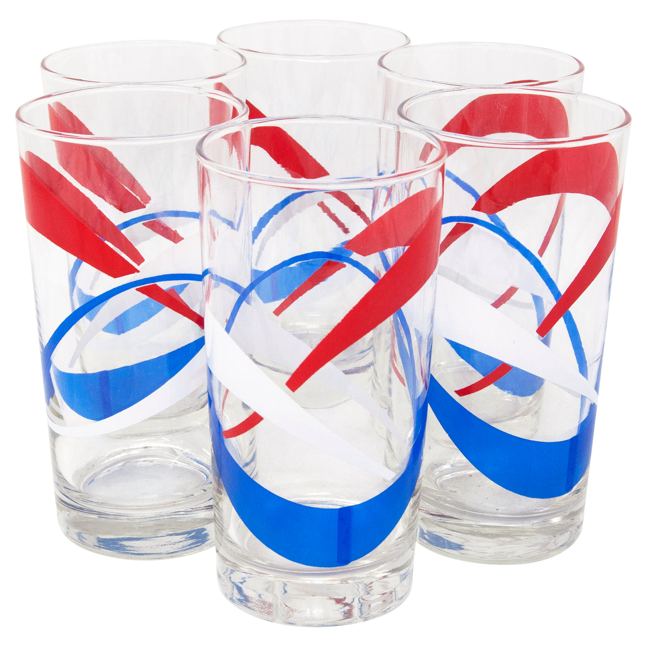Vintage Red White & Blue Atomic Ribbon Collins Glasses | The Hour Shop