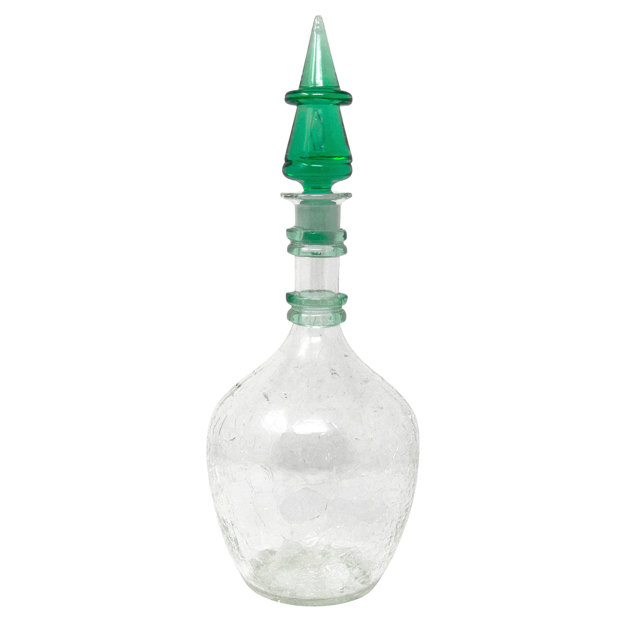 Vintage Blenko Clear Crackle Glass & Green Decanter | The Hour Shop