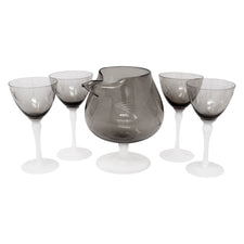 Vintage Etched Smoke Glass & Opaline Cocktail Pitcher Set | The Hour Shop