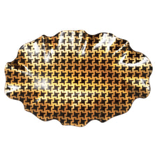 Vintage Gold & Dark Brown Hounds Tooth Handkerchief Large Bent Glass Tray | The Hour Shop