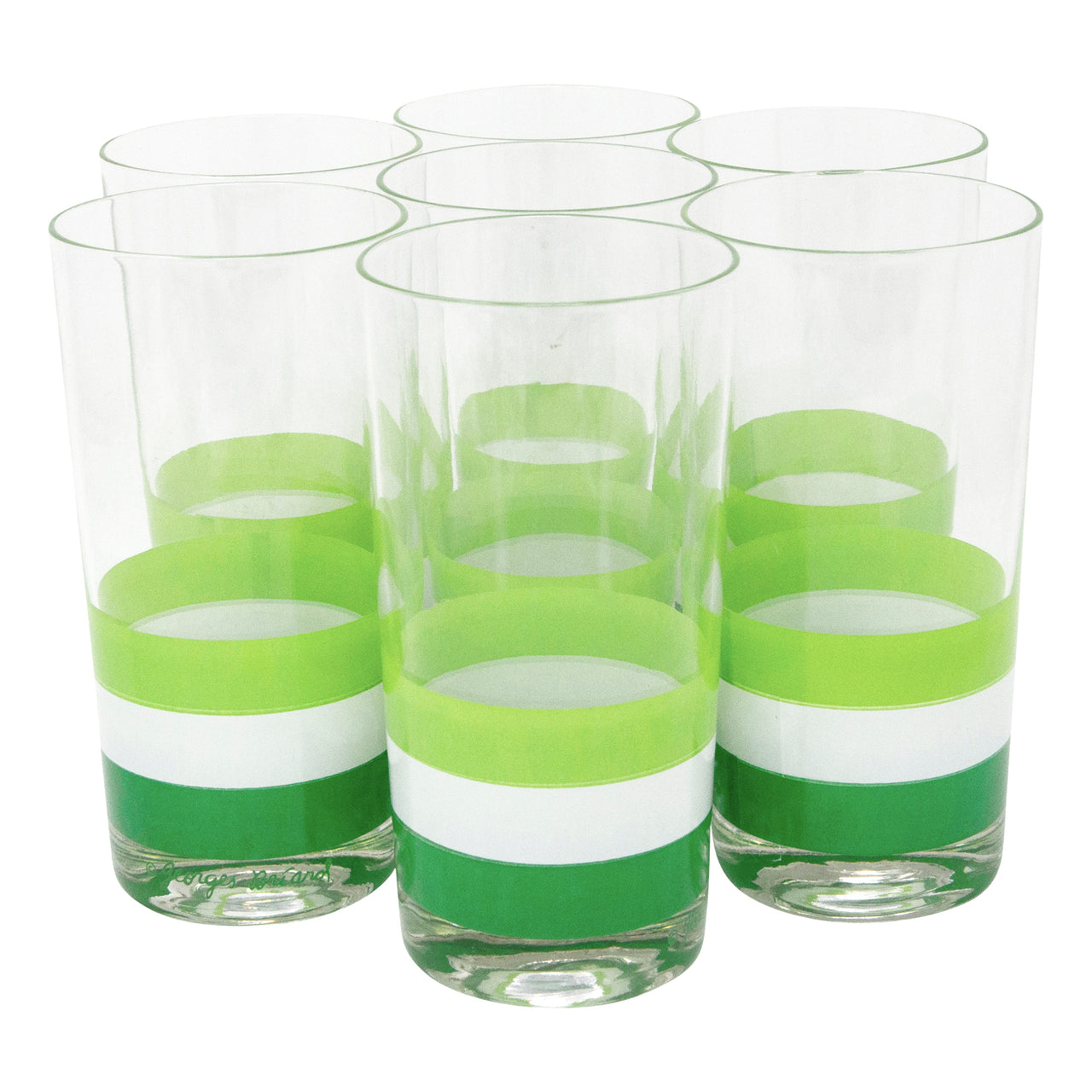 Georges Briard Green & White Striped Collins Glasses