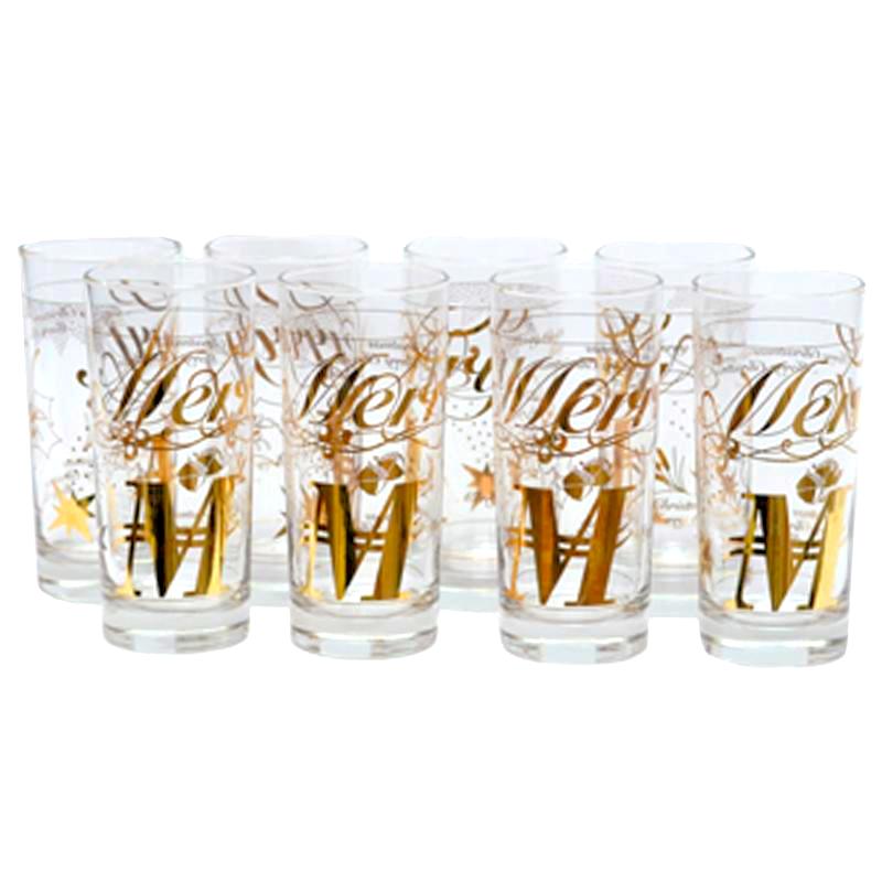 Gold Merry Christmas Collins Glasses | The Hour Shop Vintage