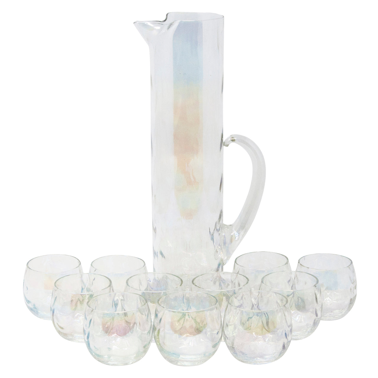 Vintage West Virginia Glass Draping Rainbow Iridescent Cocktail Pitcher Set | The Hour Shop