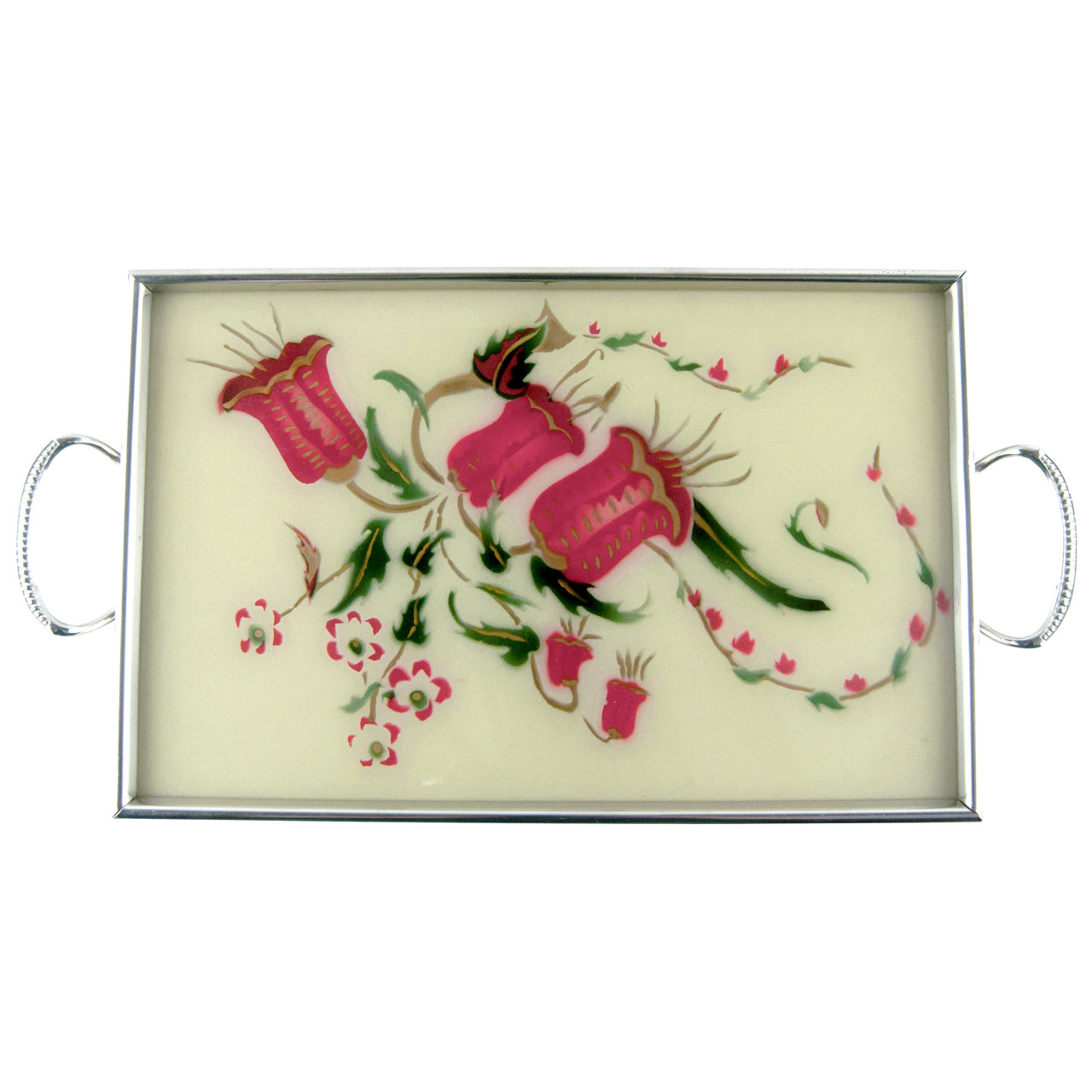 Vintage Reverse Painted Glass Red Flower Tray | The Hour 
