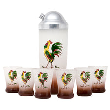 Vintage Hand Painted Rooster Cocktail Shaker Set Front | The Hour Shop