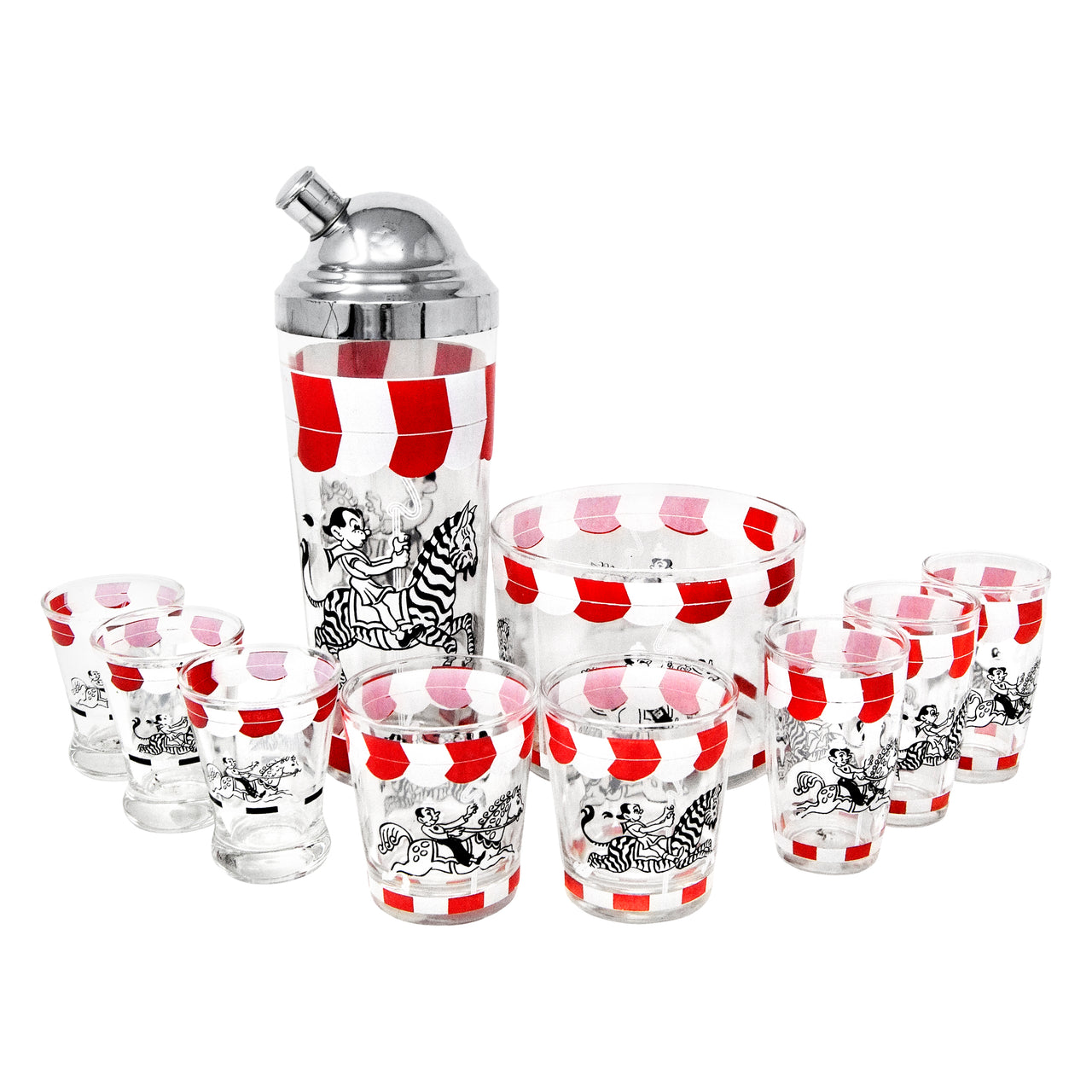Vintage Red, White & Black Carousel Cocktail Shaker Set | The Hour Shop