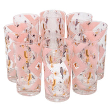 Fred Press Pink and Gold Rooster Collins Glasses | The Hour Shop