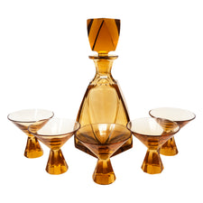 Vintage Amber Czech Crystal Decanter Set | The Hour Shop