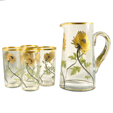 Hand Painted Chrysanthemum Pitcher Set, The Hour Shop Vintage