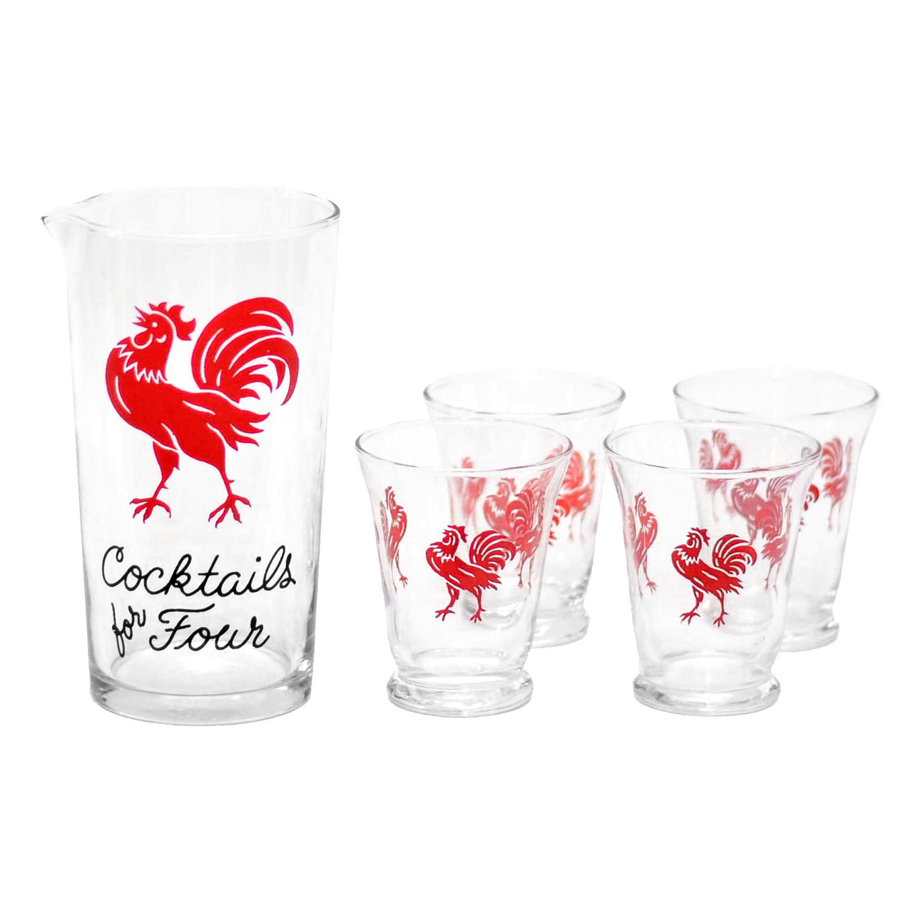 Vintage Red Rooster Cocktails for Four Cocktail Pitcher Set | The Hour Shop