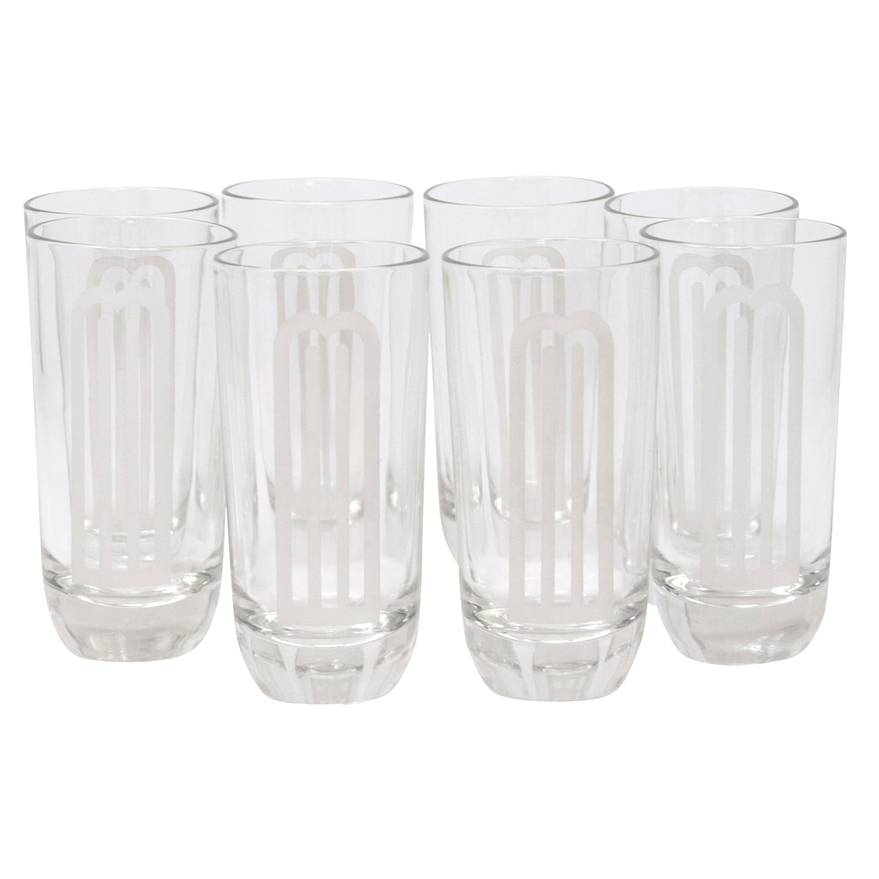 Vintage Etched Art Deco Arched 'M' Highball Glasses | The Hour Shop