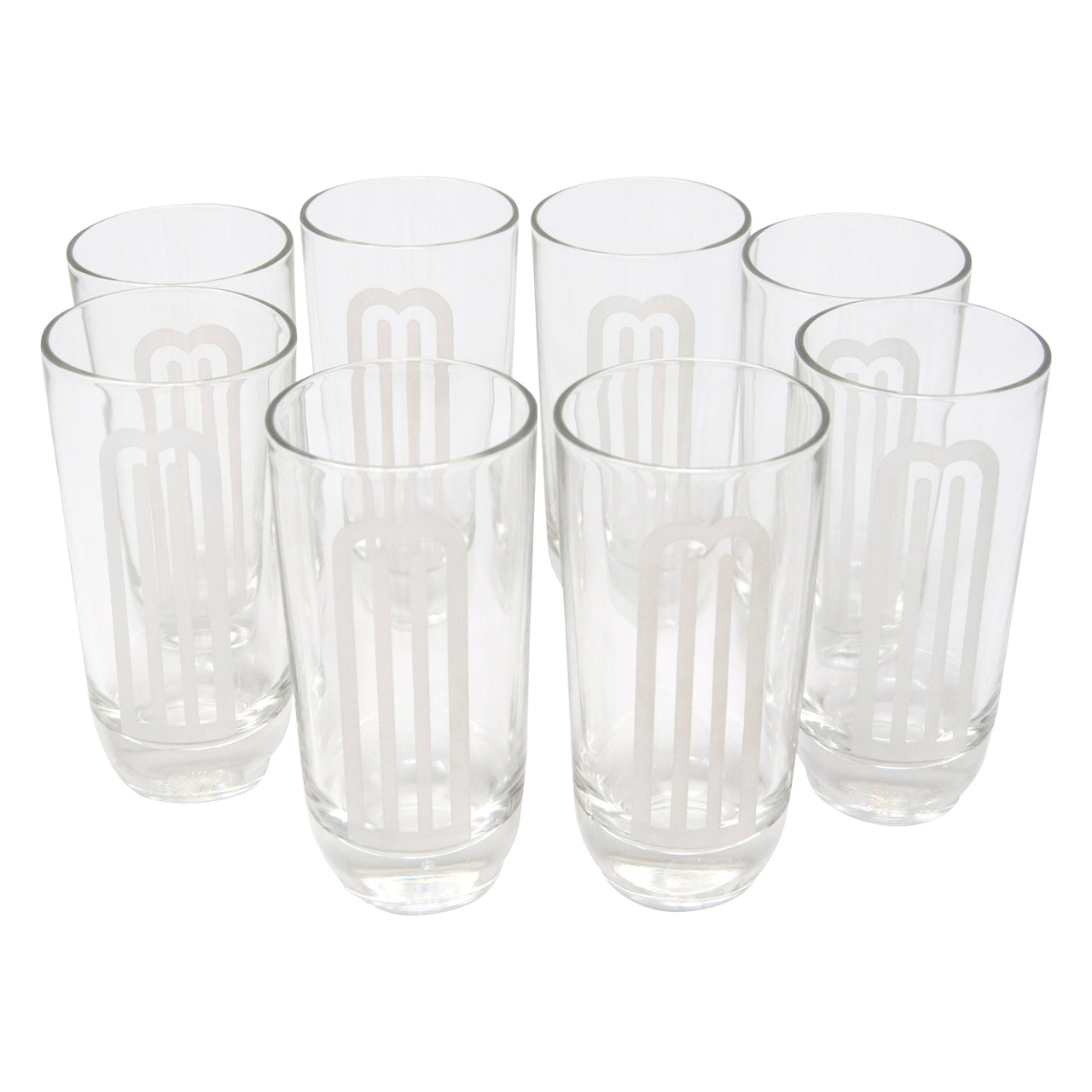 Vintage Etched Art Deco Arched 'M' Highball Glasses | The Hour Shop
