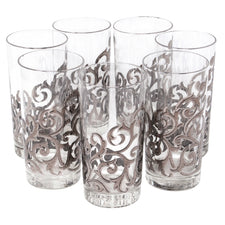 Vintage Libbey Silver Fancy Scroll Collins Glasses | The Hour Shop