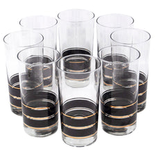 Vintage Libbey Black and Gold Band Collins Glasses | The Hour Shop