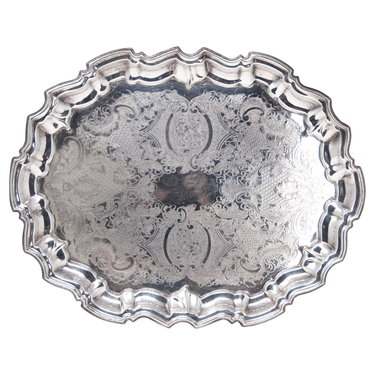 Vintage Eales Silver Plate Oval Scalloped Tray | The Hour Shop