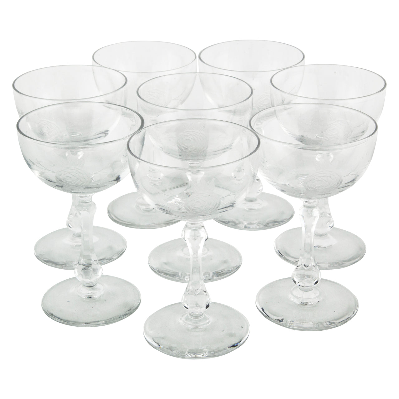 Vintage Etched Rose Clear Crystal Cocktail Glasses | The Hour 