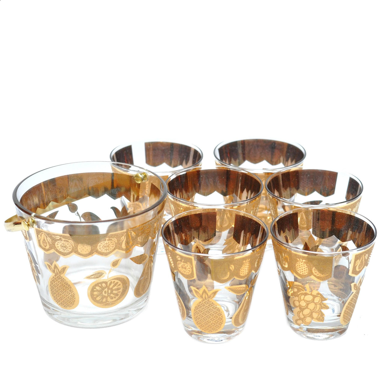 The Hour Shop, Vintage Culver Florentine Gold Fruit Glasses Set