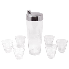 Vintage Etched Criss Cross Dashes Cocktail Shaker Set | The Hour Shop