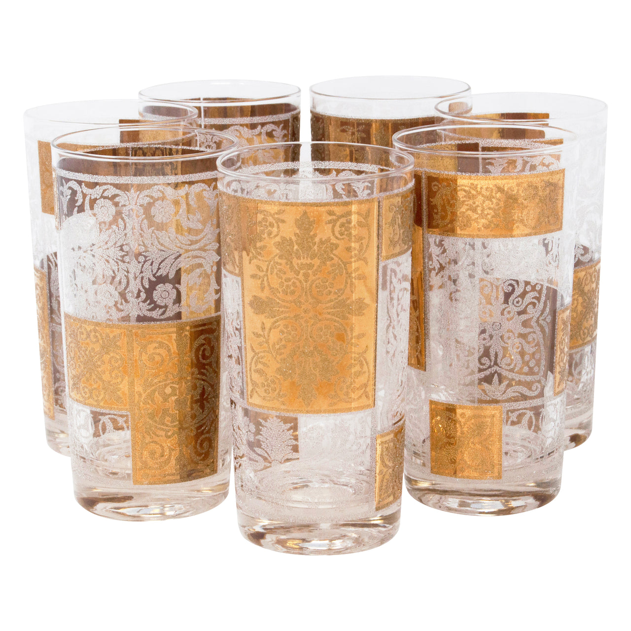 Vintage Pasinski Gold and Frosted Filigree Collins Glasses The Hour