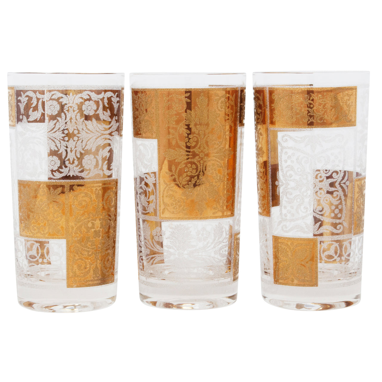 Vintage Pasinski Gold and Frosted Filigree Collins Glasses The Hour